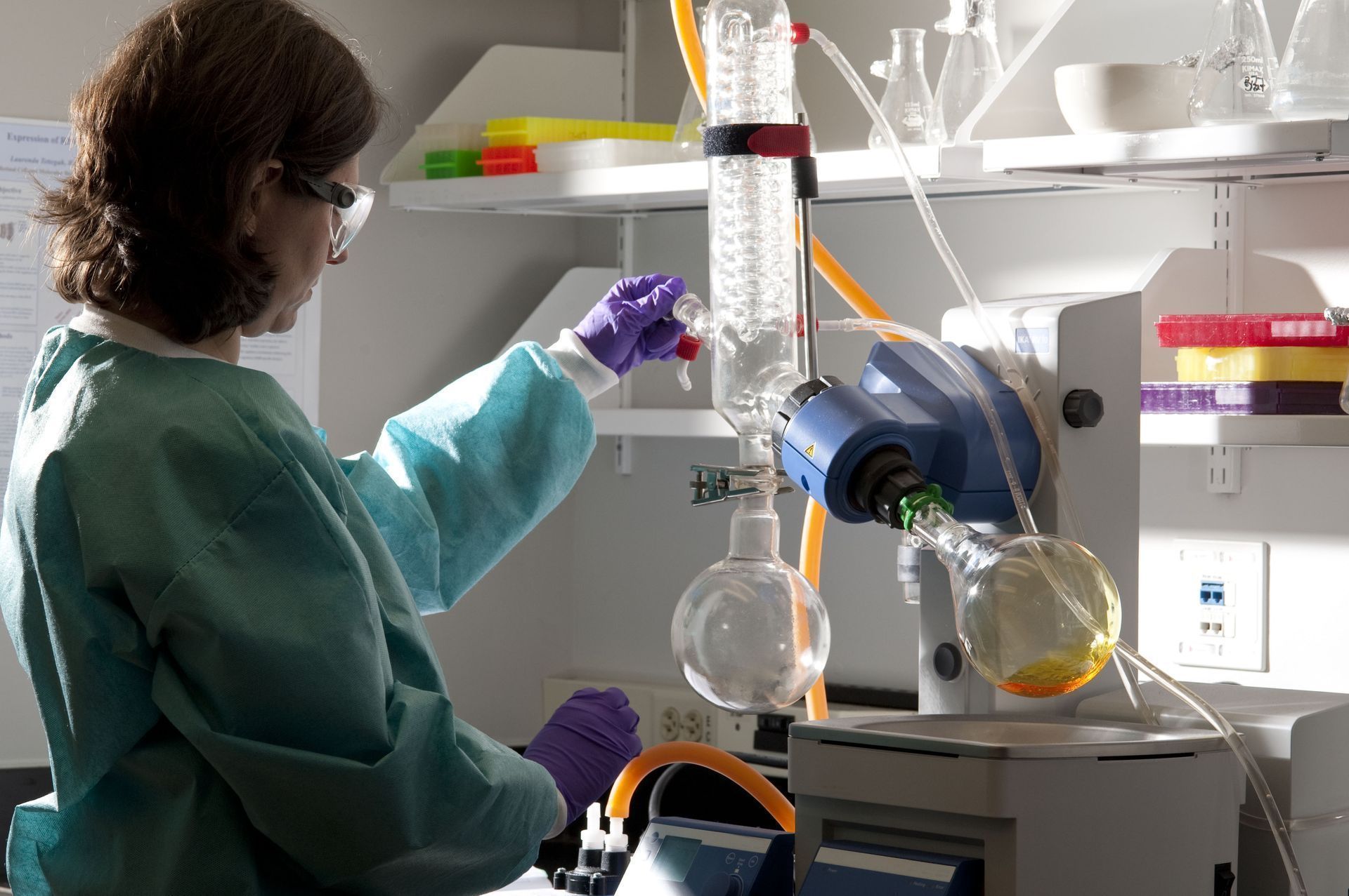 Formulation scientist developing a cosmetic product in the lab